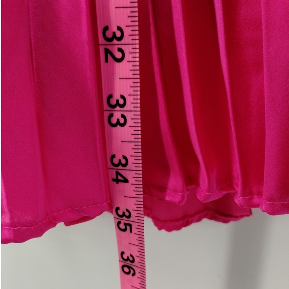 Jessica Simpson Pink Satin Pleated V Neck Tie Back Mini Dress Women's Size Small - Picture 10 of 10